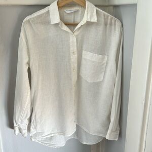 Everlane white linen button-down shirt